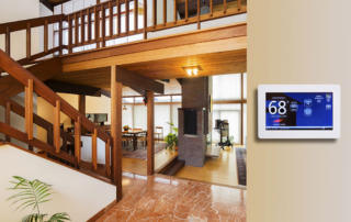 new thermostat in a wood-accented home