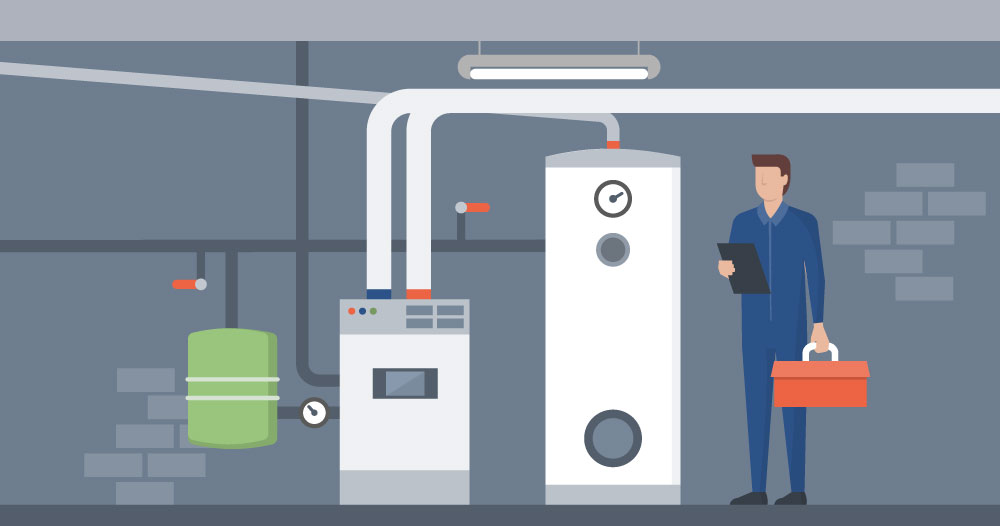 graphic of hvac service technician inspecting boiler room
