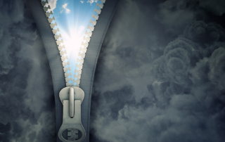 Air pollution foreground with a zipper that opens up to a high air quality environment