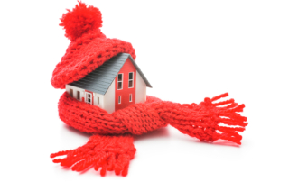 A house wrapped in a winter hat and scarf because the furnace stopped working